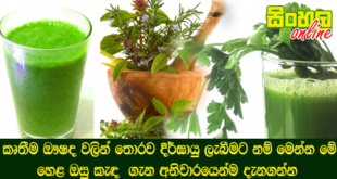 කෘතීම ඖෂද වලින් තොරව දීර්ඝායු ලැබීමට නම් මෙන්න මේ හෙළ ඔසු කැඳ  ගැන අනිවාරයෙන්ම දැනගන්න.